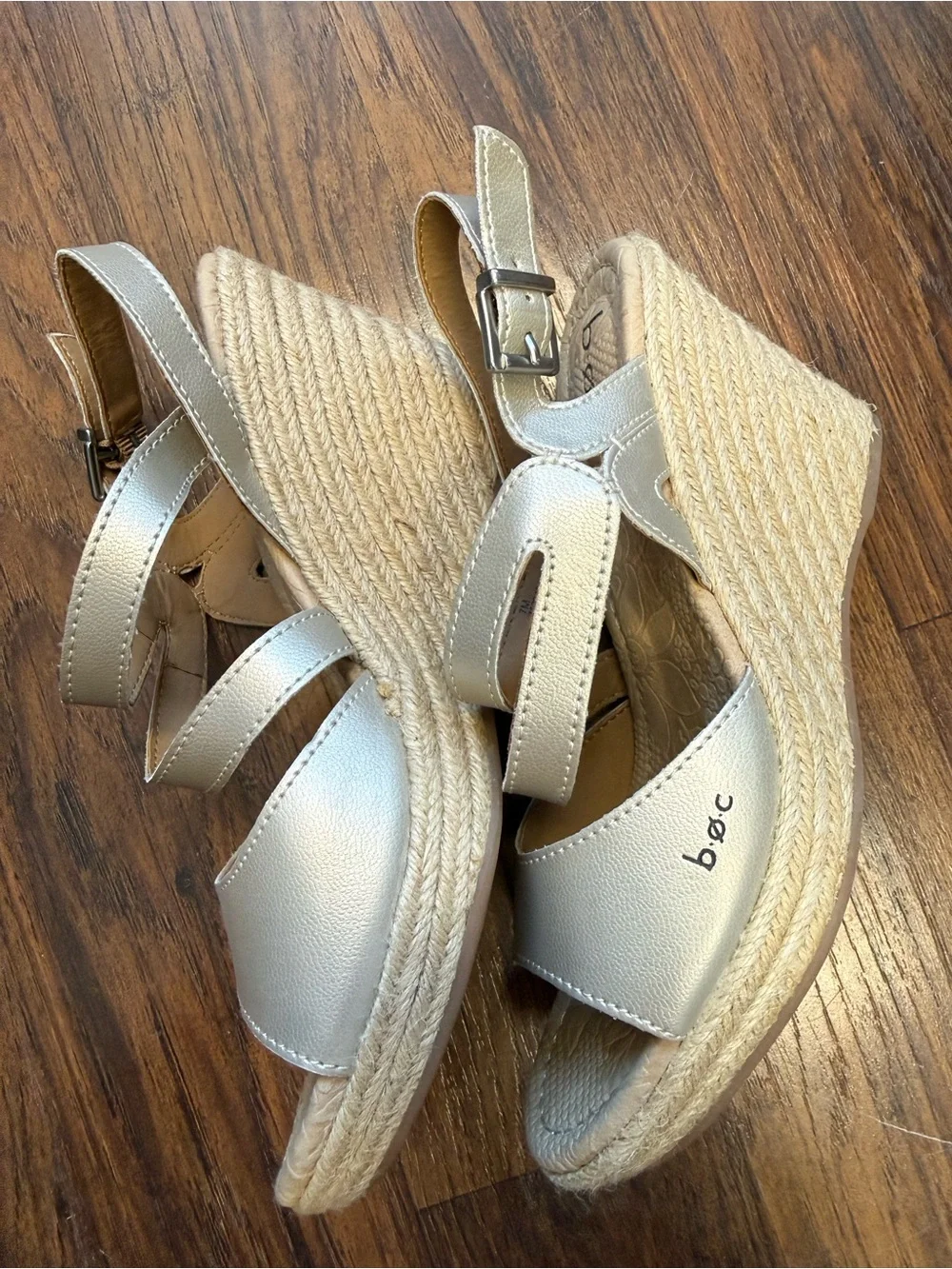 b.o.c. Metallic Tan Strappy Wedge Sandals